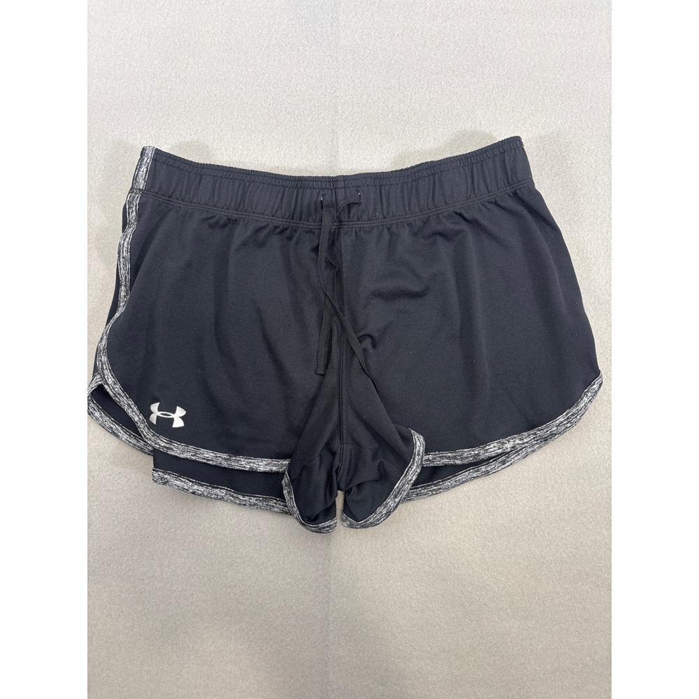 Under Armour Womens Black Space Dye Trim Running Short Small Drawstring Athletic
